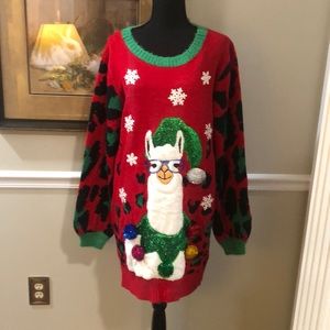 33 Degrees, Christmas Sweater with Llama with Multi Color Accent Balls size XXL